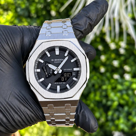 Casio G-Shock Mod Watch - Silver White - GA-2100 Custom Casioak