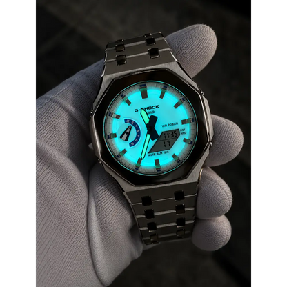 Montre CasiOak Custom – Silver White Blue Mirror Polish - Mod G-Shock GA2100 