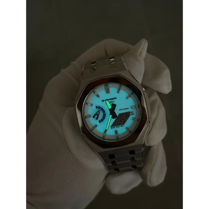 Montre CasiOak Custom – Silver White Blue Mirror Polish - Mod G-Shock GA2100 