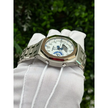 Montre CasiOak Custom – Silver White Blue Mirror Polish - Mod G-Shock GA2100 