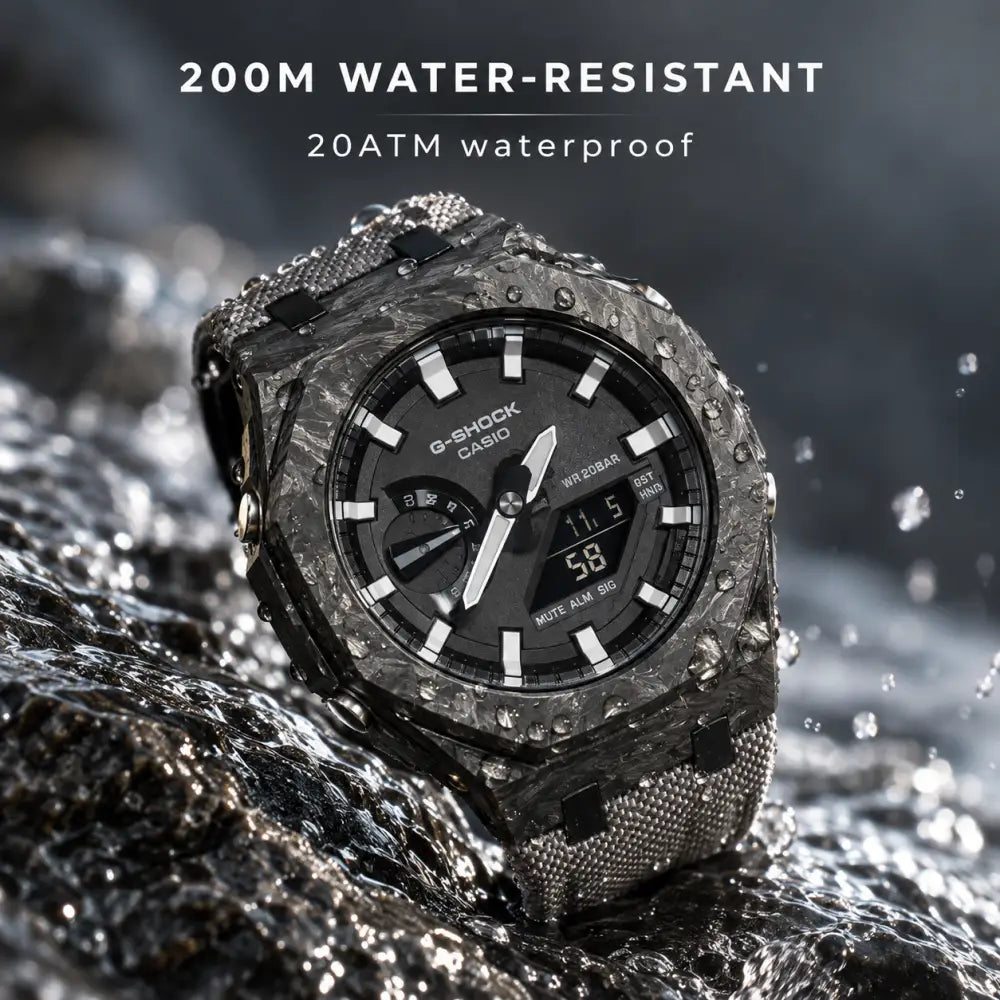 Montre CasiOak Custom – Silver White Carbon Fiber - Nylon Canvas Velcro Strap - Mod G-Shock GA2100
