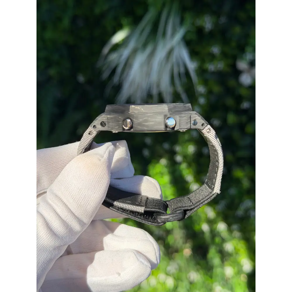 Montre CasiOak Custom – Silver White Carbon Fiber - Nylon Canvas Velcro Strap - Mod G-Shock GA2100