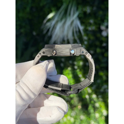 Montre CasiOak Custom – Silver White Carbon Fiber - Nylon Canvas Velcro Strap - Mod G-Shock GA2100