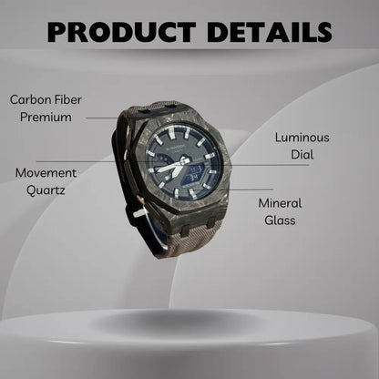 Montre CasiOak Custom – Silver White Carbon Fiber - Nylon Canvas Velcro Strap - Mod G-Shock GA2100