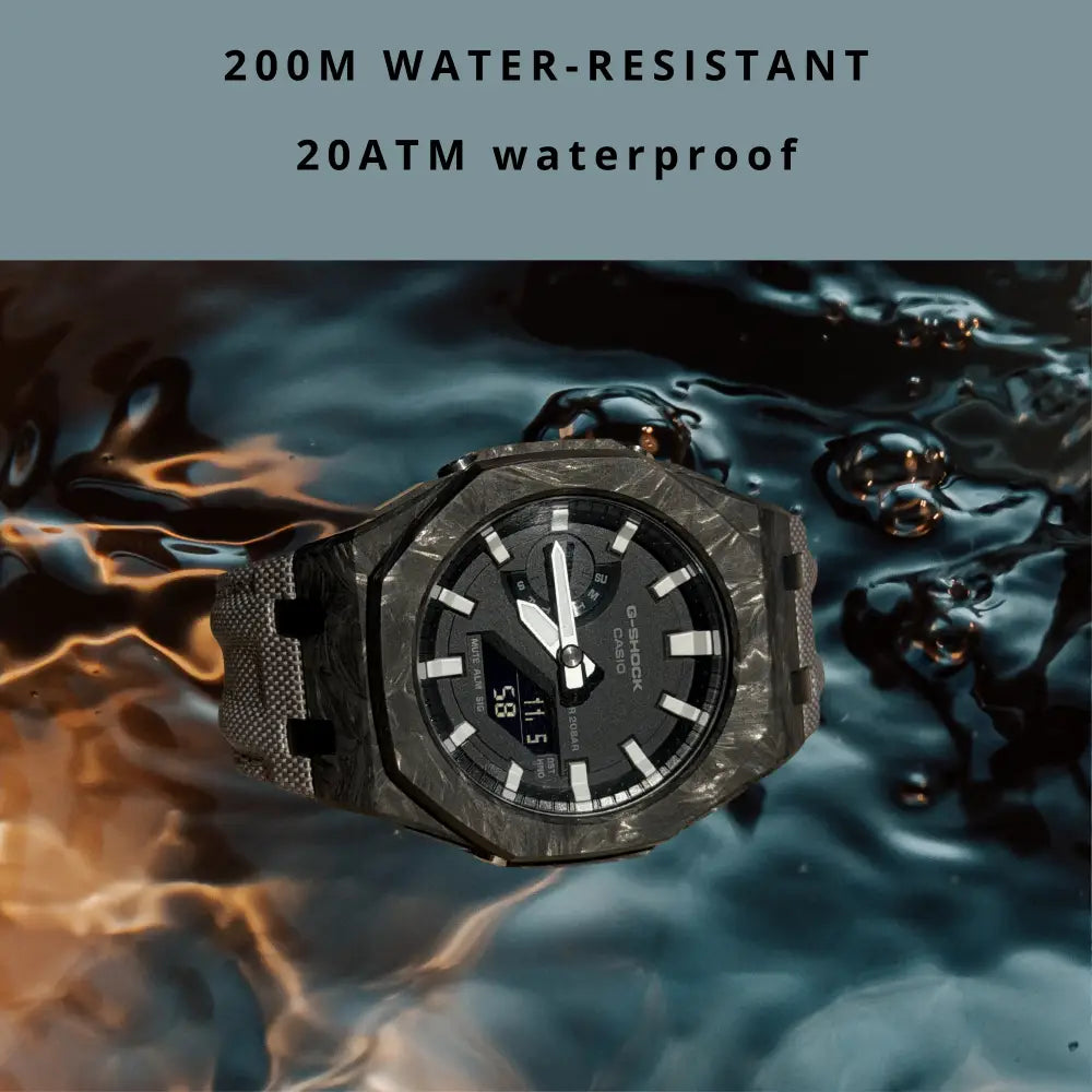 Montre CasiOak Custom – Silver White Carbon Fiber - Nylon Canvas Velcro Strap - Mod G-Shock GA2100