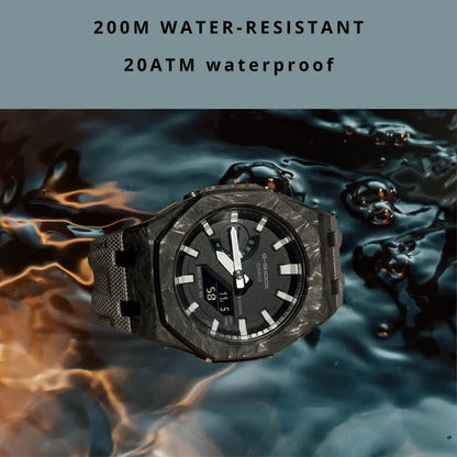 Montre CasiOak Custom – Silver White Carbon Fiber - Nylon Canvas Velcro Strap - Mod G-Shock GA2100