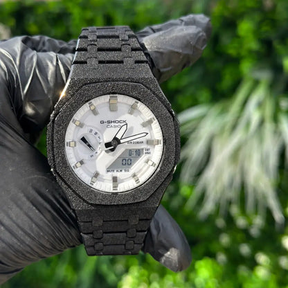 Casio G-Shock Mod Watch - Silver White Frosted - GA-2100 Custom Casioak