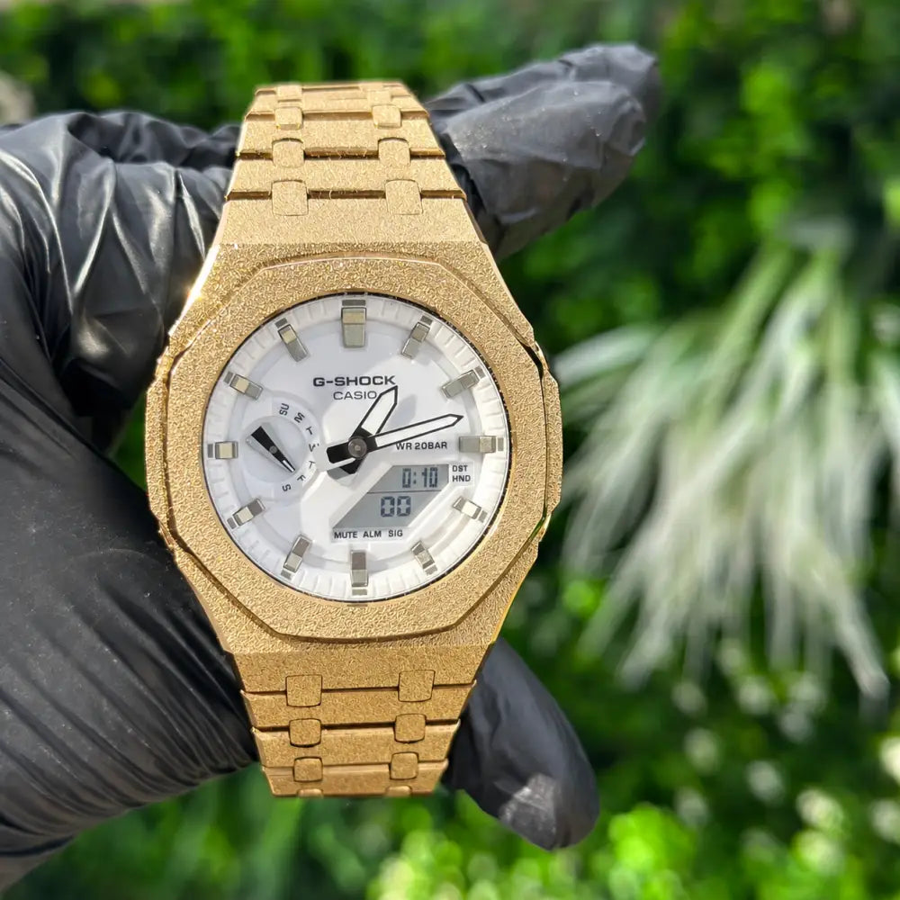 Casio G-Shock Mod Watch - Silver White Frosted - GA-2100 Custom Casioak