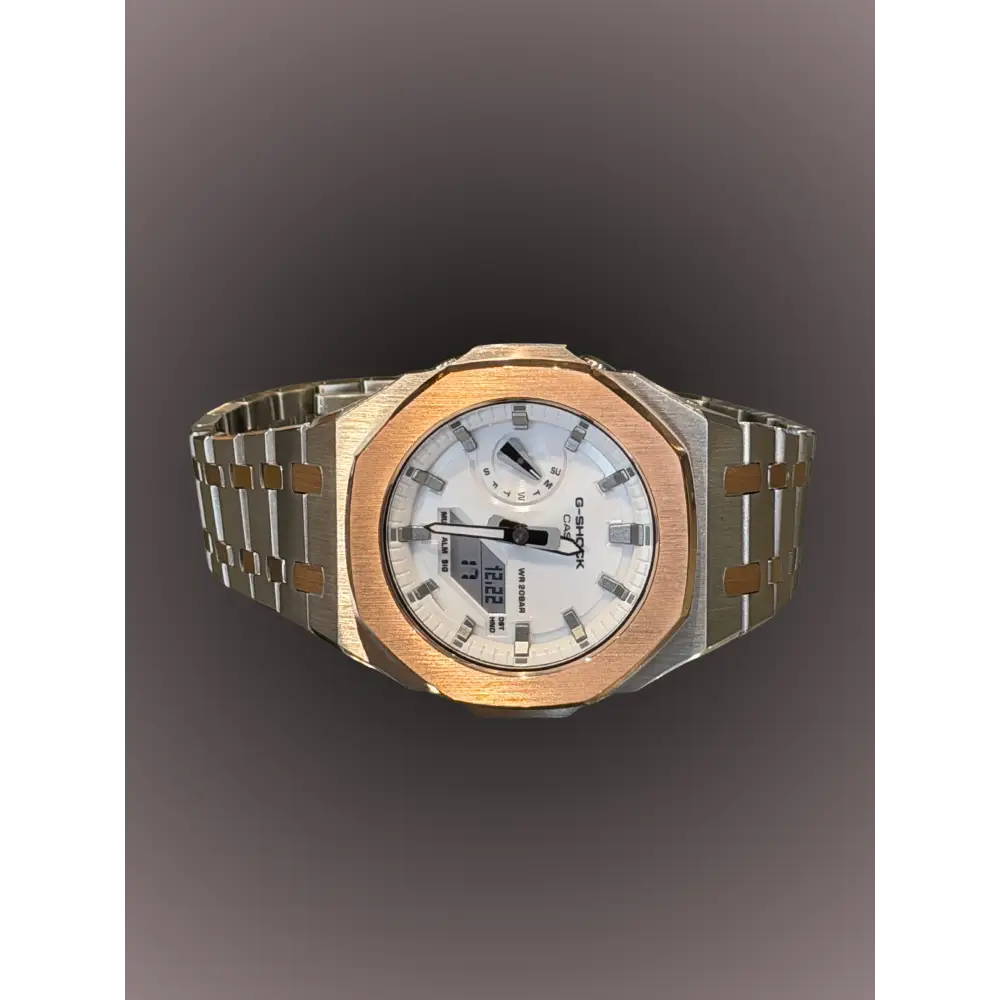 Casio G-Shock GA2100 – Silver White Rose Gold | Custom Casioak | Men's watch | Mod premium | Men's Gift | Custom watch | Modded G-Shock