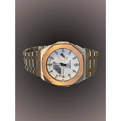 Casio G-Shock GA2100 – Silver White Rose Gold | Custom Casioak | Men's watch | Mod premium | Men's Gift | Custom watch | Modded G-Shock