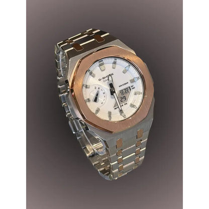 Casio G-Shock GA2100 – Silver White Rose Gold | Custom Casioak | Men's watch | Mod premium | Men's Gift | Custom watch | Modded G-Shock