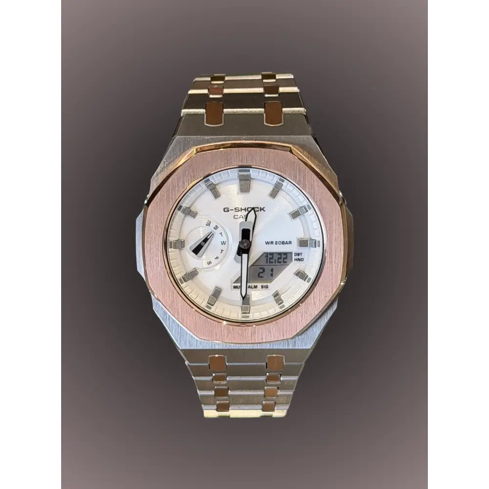 Casio G-Shock GA2100 – Silver White Rose Gold | Custom Casioak | Men's watch | Mod premium | Men's Gift | Custom watch | Modded G-Shock