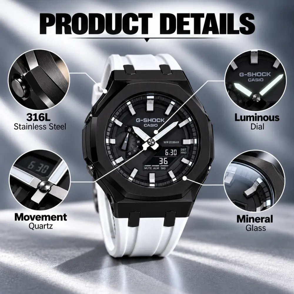 Casio G-Shock Mod Watch - White Black - GA-2100 Custom Casioak