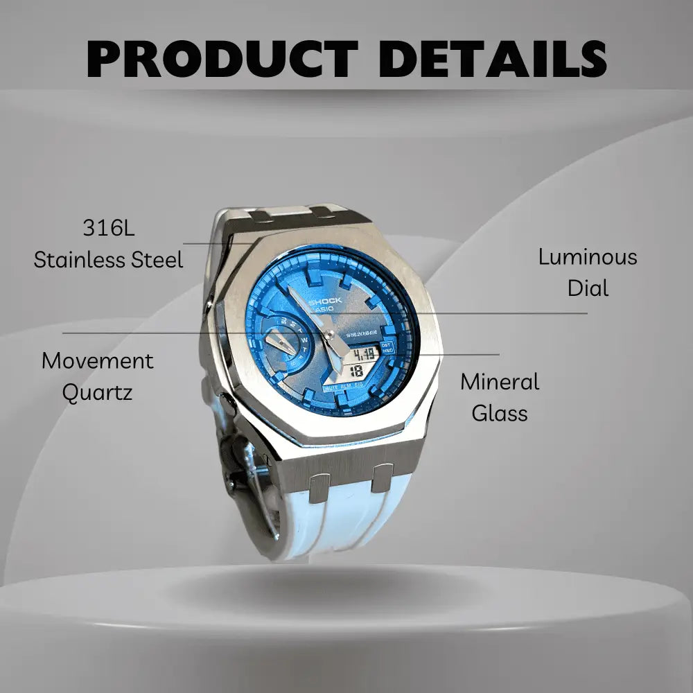Casio G-Shock Mod Watch - White blue - GA-2100 Custom Casioak 