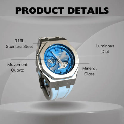 Casio G-Shock Mod Watch - White blue - GA-2100 Custom Casioak 