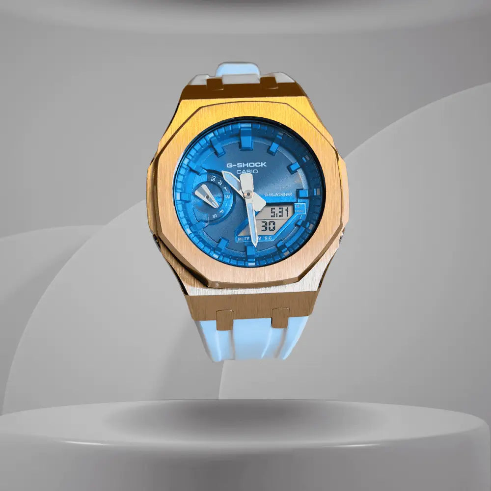 Casio G-Shock Mod Watch - White Blue Rose Gold - GA-2100 Custom Casioak