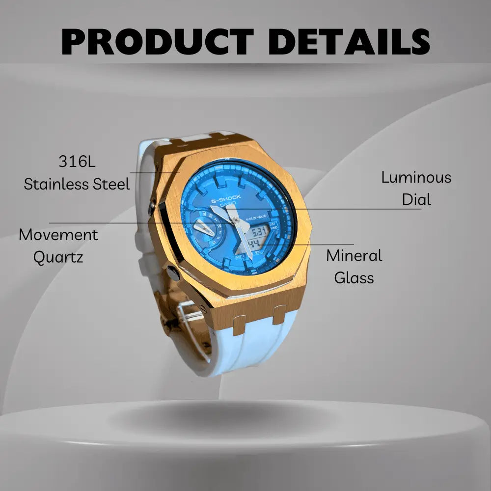 Casio G-Shock Mod Watch - White Blue Rose Gold - GA-2100 Custom Casioak