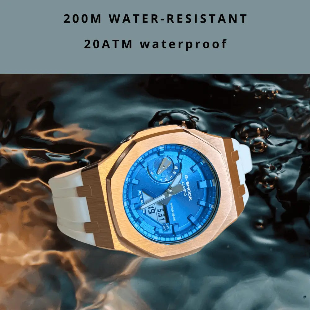 Casio G-Shock Mod Watch - White Blue Rose Gold - GA-2100 Custom Casioak