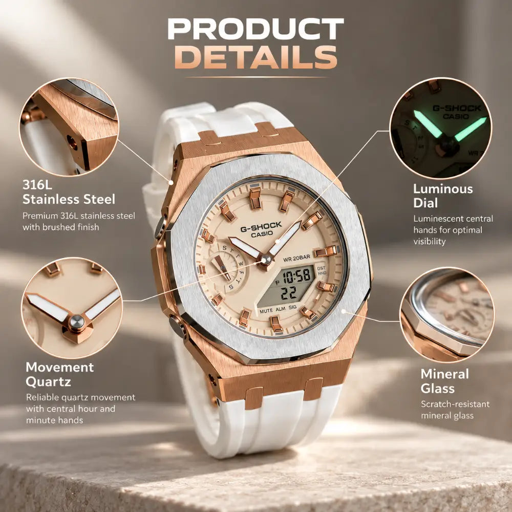 Casio G-Shock Mod Watch - White Rose Gold - GMA-S2100 Custom Casioak