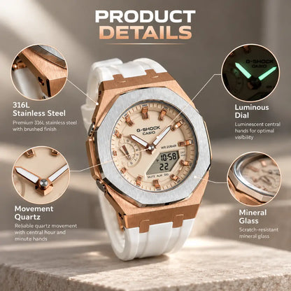Casio G-Shock Mod Watch - White Rose Gold - GMA-S2100 Custom Casioak