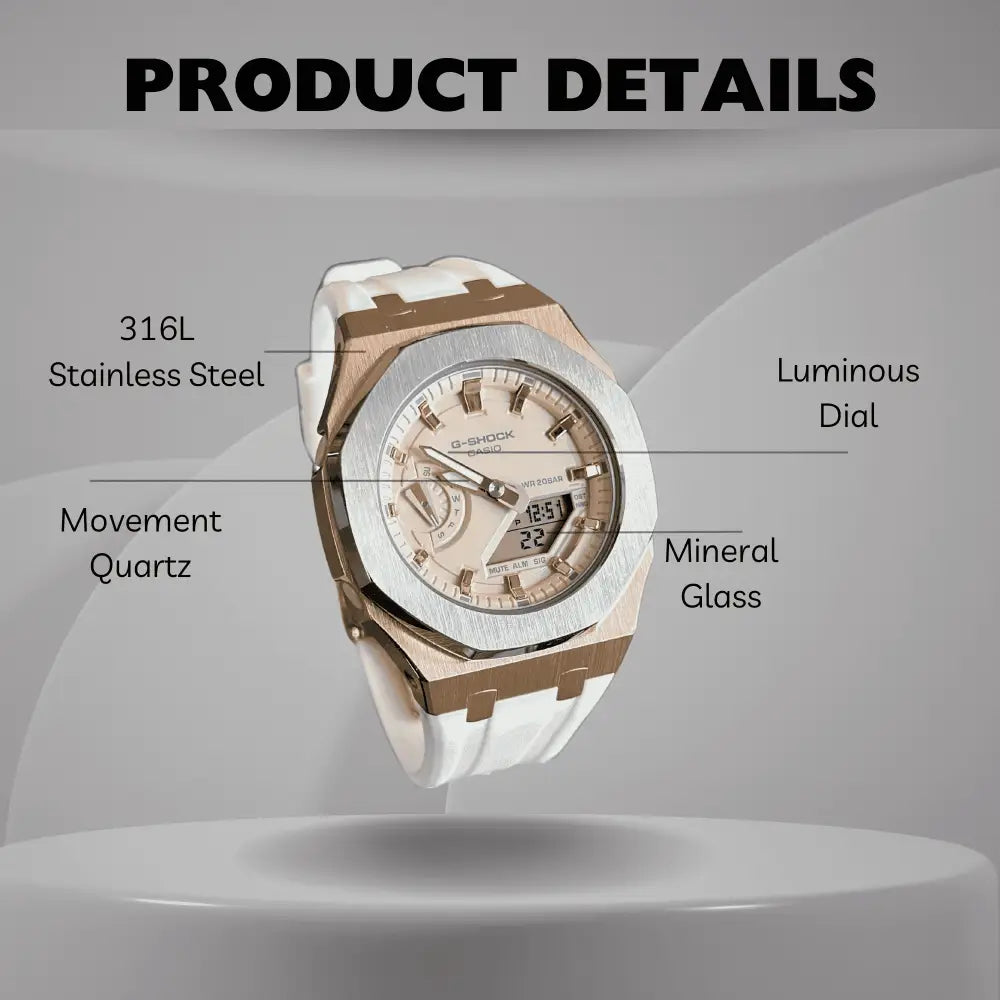 Casio G-Shock Mod Watch - White Rose Gold - GMA-S2100 Custom Casioak