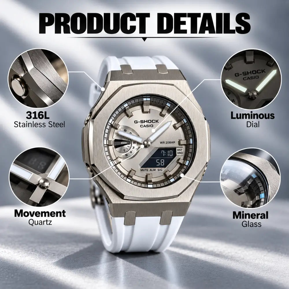 Casio G-Shock Mod Watch - White Silver Dial - GA-2100 Custom Casioak 
