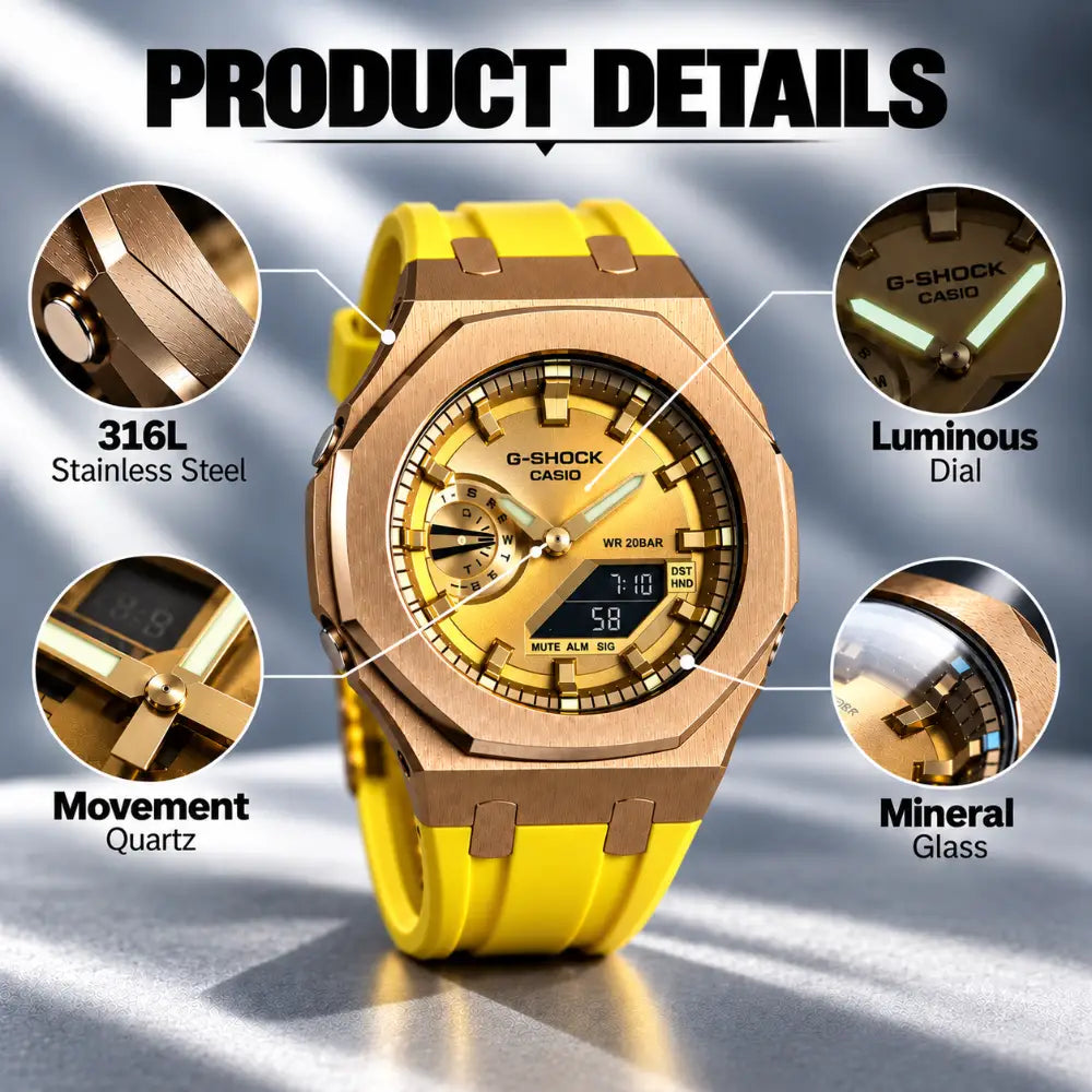 Casio G-Shock Mod Watch - Yellow Rose Gold - GA-2100 Custom Casioak