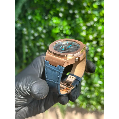 Montre Casionaut Custom – Black Blue Alligator Leather - Vintage Mod G-Shock GA2100