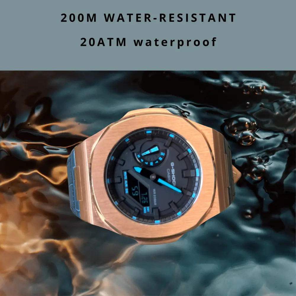 Montre Casionaut Custom – Black Blue Alligator Leather - Vintage Mod G-Shock GA2100