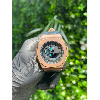 Montre Casionaut Custom – Black Blue Alligator Leather - Vintage Mod G-Shock GA2100