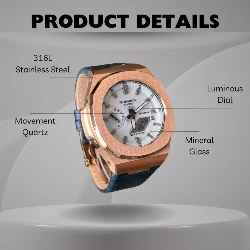 Montre Casionaut Custom – White Blue Alligator Leather - Mod G-Shock GA2100