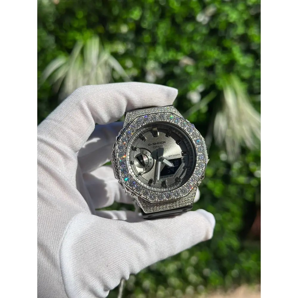 Montre G-Shock Custom Hip Hop – Moissanite 925 Full Silver IcedOut - Luxury Mod GA2100