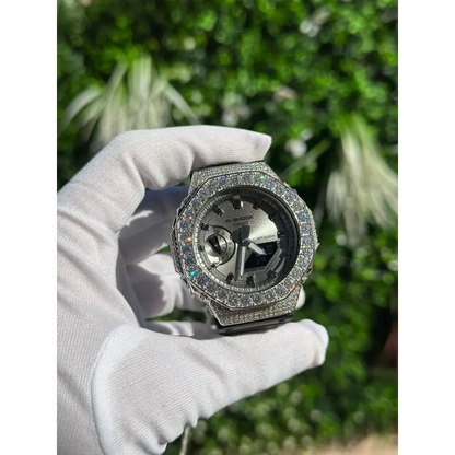 Montre G-Shock Custom Hip Hop – Moissanite 925 Full Silver IcedOut - Luxury Mod GA2100