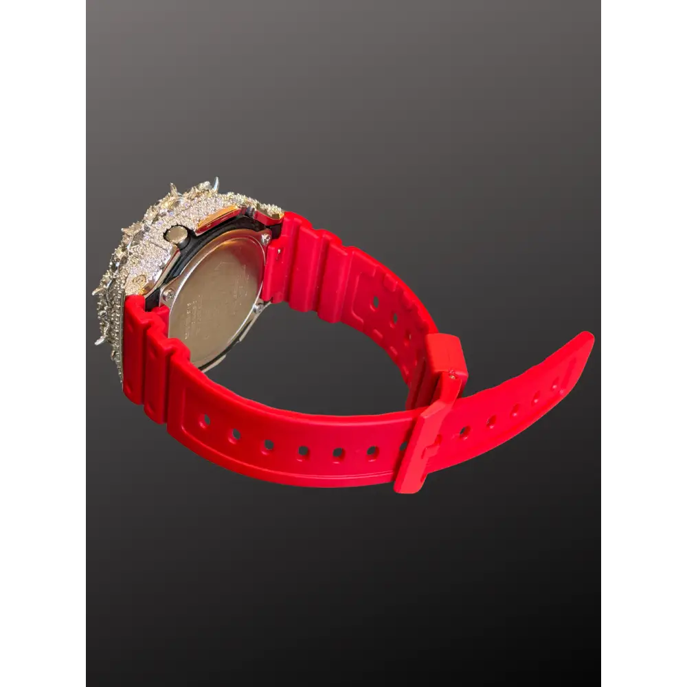 Moissanite Iced-Out Casio G Shock GA-2100 – 925 Full Silver Bezel Thorn Red – Custom Luxury Watch | Hip Hop Style | Diamond Tester Pass