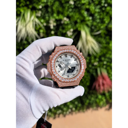 Montre G-Shock Custom Hip Hop – Moissanite 925 Full Silver Rose Gold IcedOut - Luxury Mod GA2100
