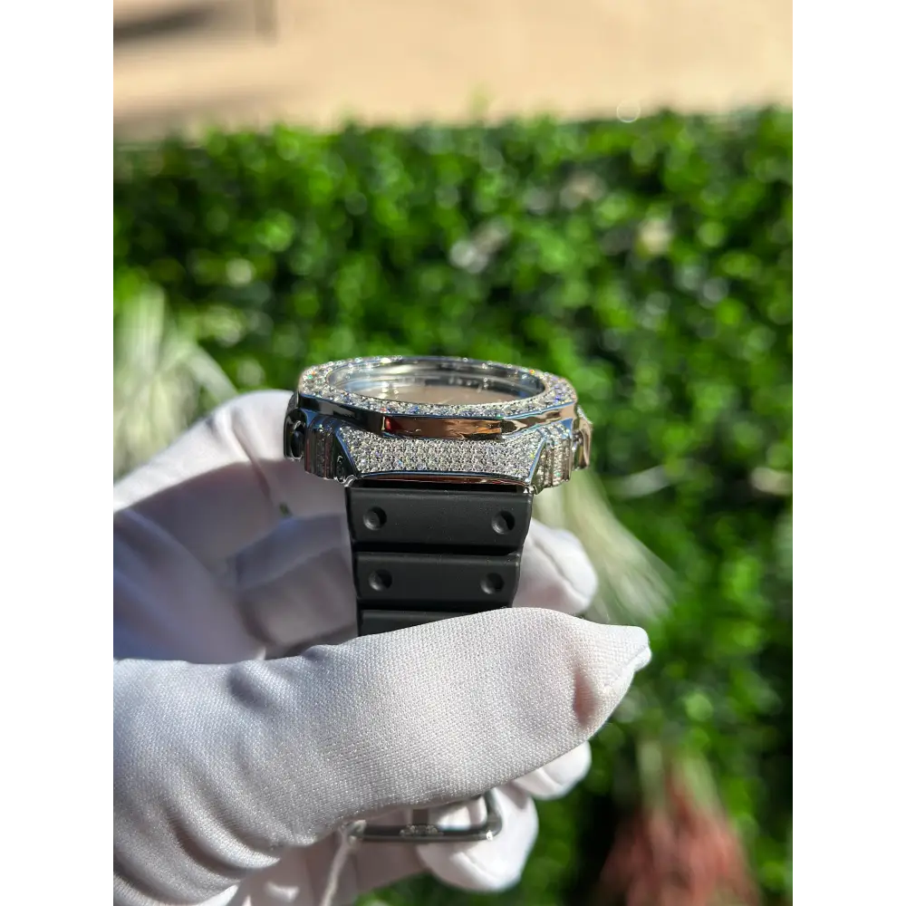 Montre G-Shock Custom Hip Hop – Moissanite 925 Full Silver IcedOut - Luxury Mod GA2100