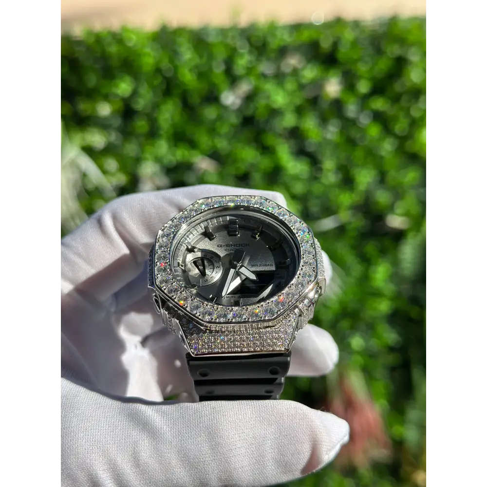 Montre G-Shock Custom Hip Hop – Moissanite 925 Full Silver IcedOut - Luxury Mod GA2100