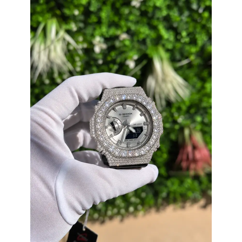 Montre G-Shock Custom Hip Hop – Moissanite 925 Full Silver IcedOut - Luxury Mod GA2100