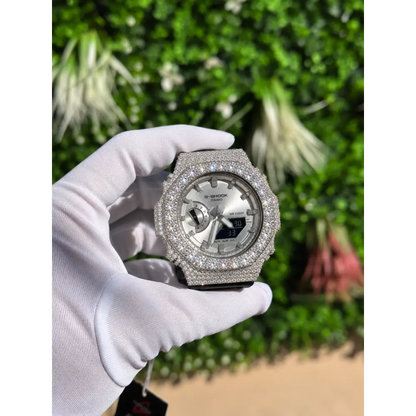 Montre G-Shock Custom Hip Hop – Moissanite 925 Full Silver IcedOut - Luxury Mod GA2100