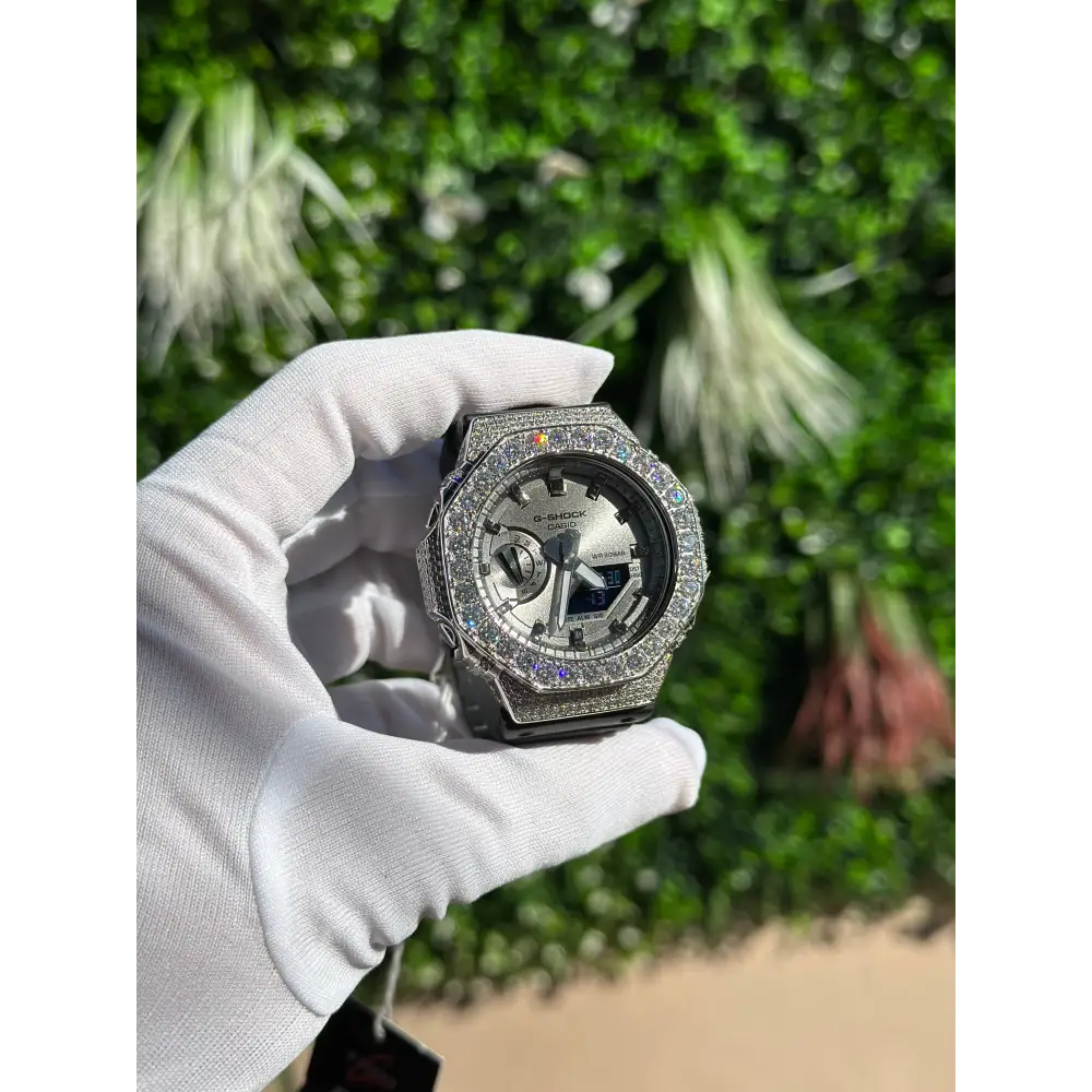 Montre G-Shock Custom Hip Hop – Moissanite 925 Full Silver IcedOut - Luxury Mod GA2100