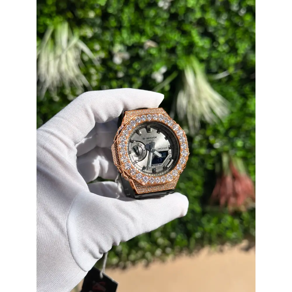 Montre G-Shock Custom Hip Hop – Moissanite 925 Full Silver Rose Gold IcedOut - Luxury Mod GA2100