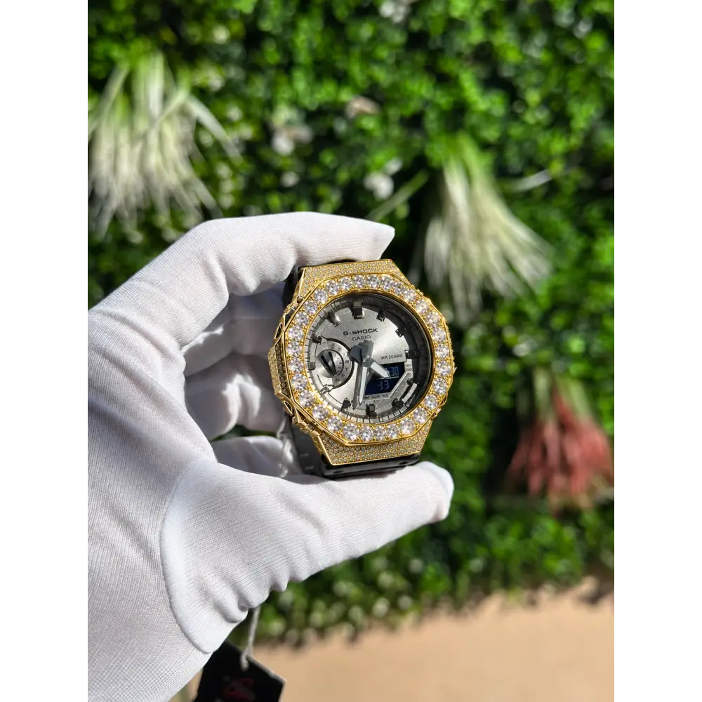 Montre G-Shock Custom Hip Hop – Moissanite 925 Full Silver Gold IcedOut - Luxury Mod GA2100