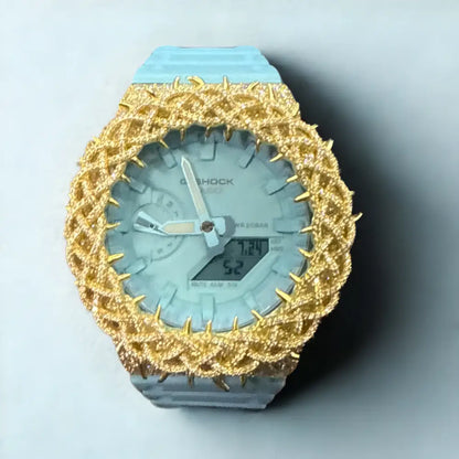 Montre CasiOak Custom Hip Hop – Moissanite 925 Gold Iced Thorn Blue - Mod G-Shock GA2100