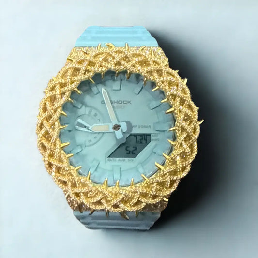 Montre CasiOak Custom Hip Hop – Moissanite 925 Gold Iced Thorn Blue - Mod G-Shock GA2100