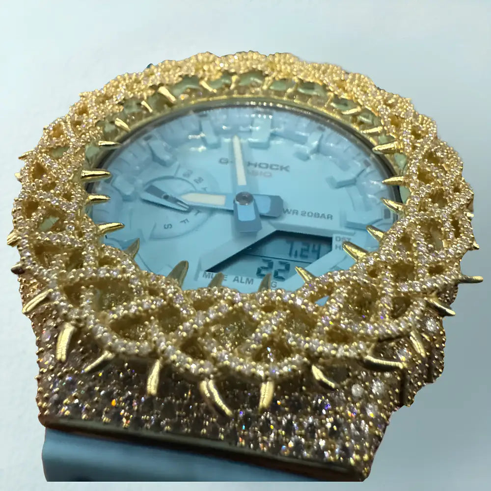 Montre CasiOak Custom Hip Hop – Moissanite 925 Gold Iced Thorn Blue - Mod G-Shock GA2100