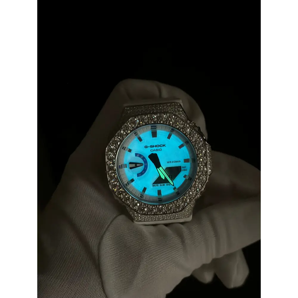 Montre G-Shock Custom Hip Hop – Moissanite 925 Silver IcedOut Luminous Dial - Luxury Mod GA2100