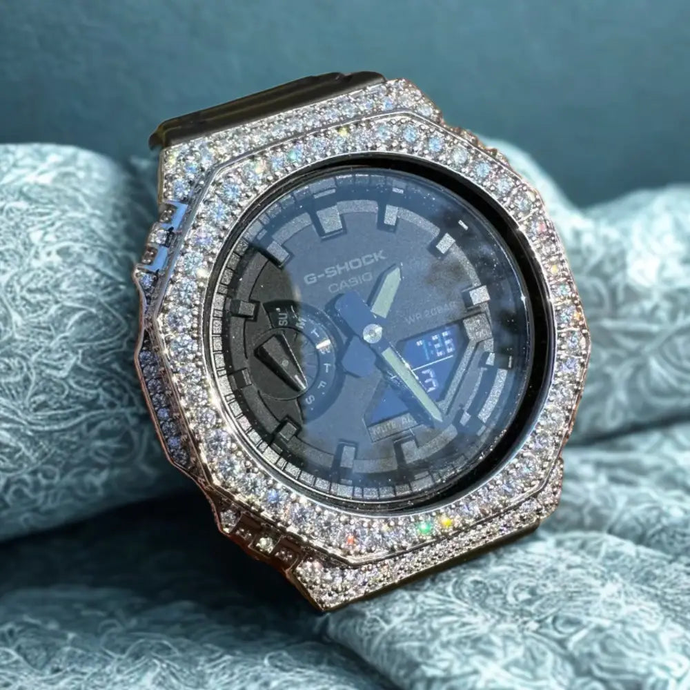 Montre CasiOak Custom Hip Hop – Moissanite 925 Silver Iced - Mod G-Shock GA2100