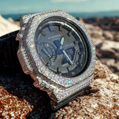 Montre CasiOak Custom Hip Hop – Moissanite 925 Silver Iced - Mod G-Shock GA2100