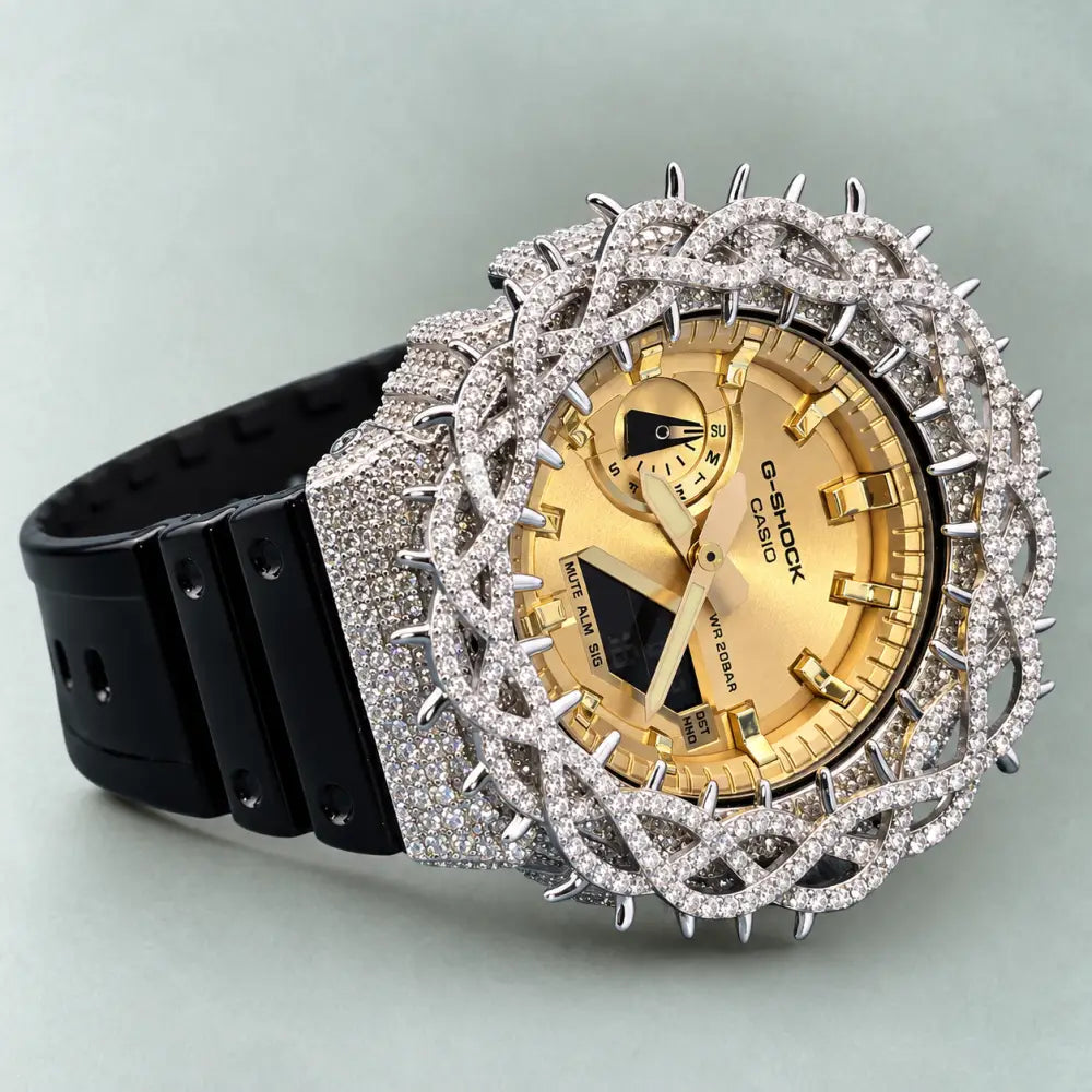 Montre Custom Hip Hop – Moissanite 925 Gold Iced Thorn Black Gold - Mod G-Shock GA2100