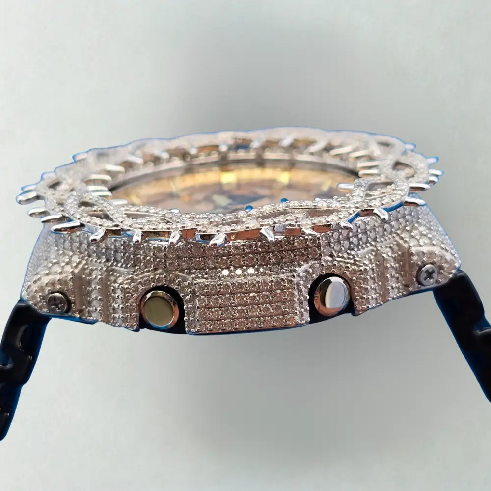 Montre CasiOak Custom Hip Hop – Moissanite 925 Gold Iced Thorn Black Gold - Mod G-Shock GA2100